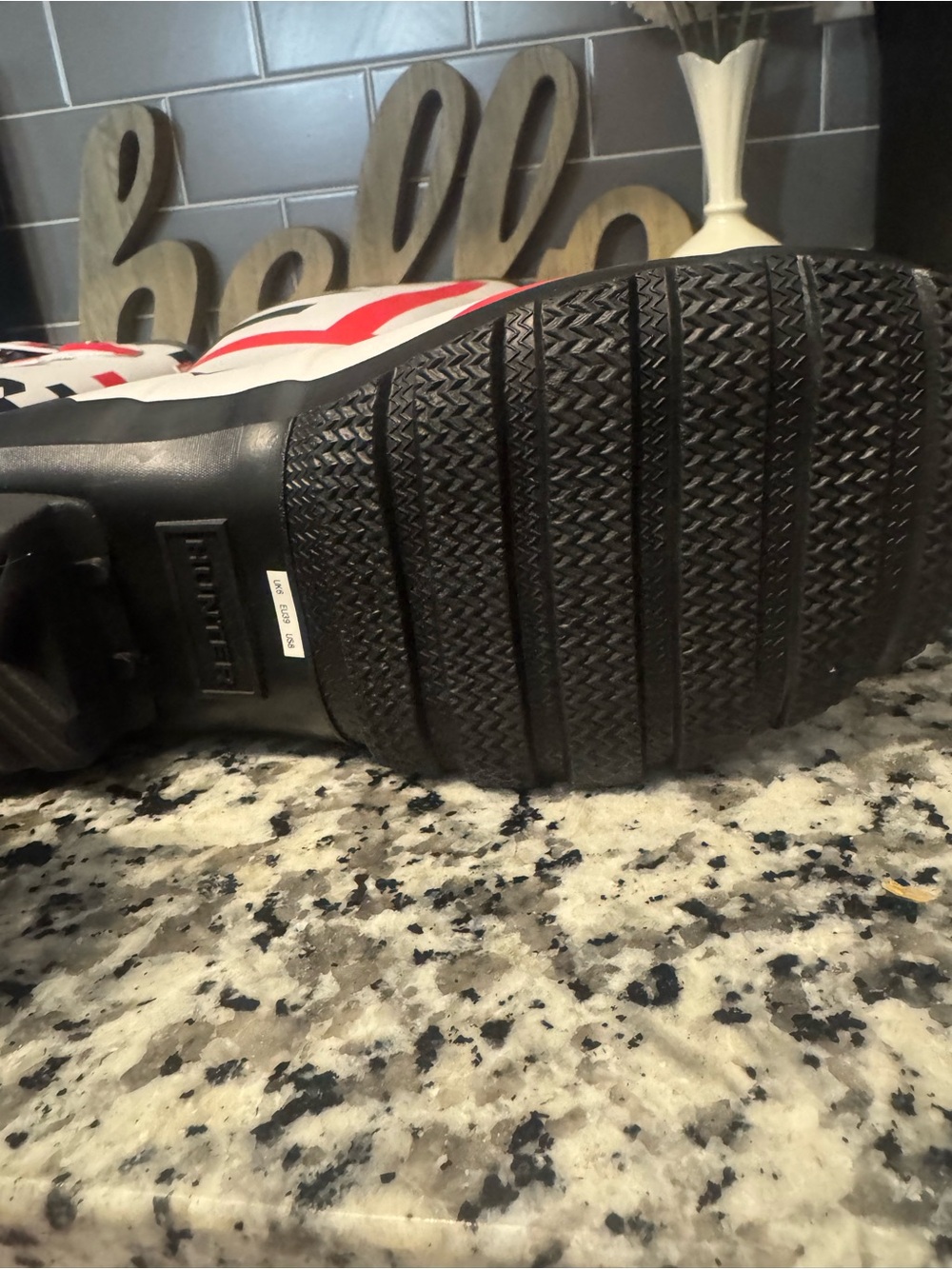 Hunter Cream Rain Boot with Red Logo Detail - Picture 6 of 10